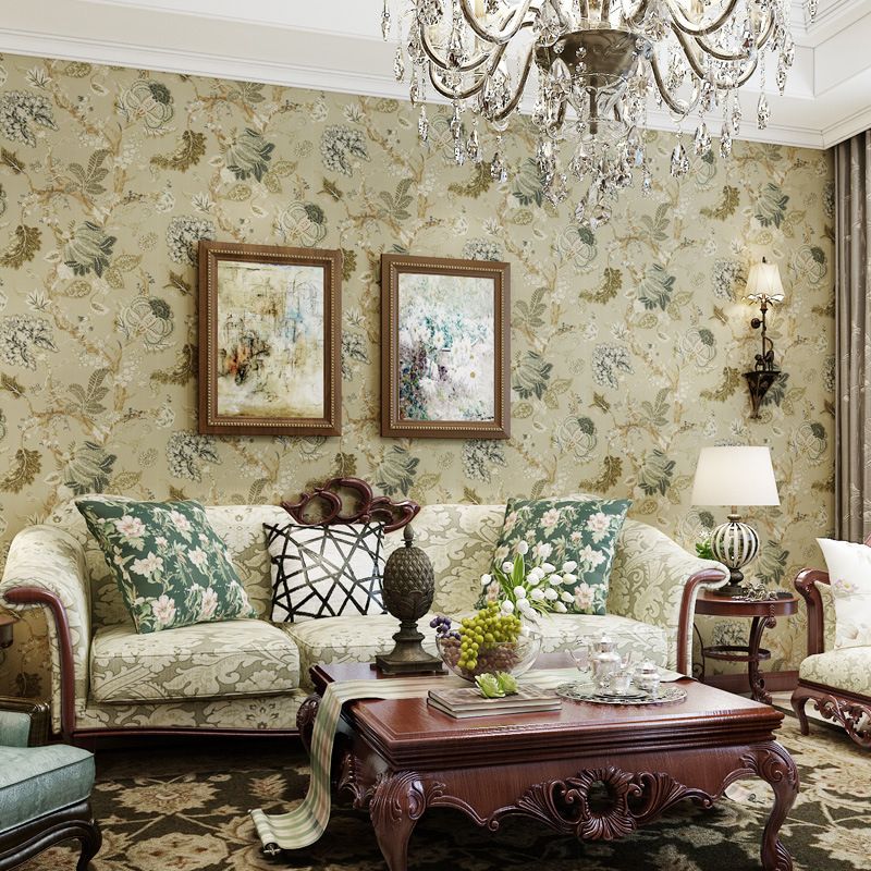 Beige Paper Moisture-Resistant Damasque Wallpaper, 33-foot x 20.5-inch