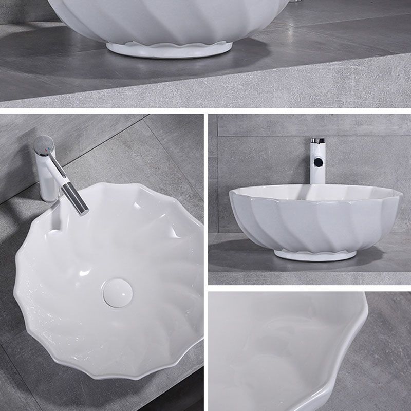 Bathroom Sink White Ceramic Faucet Single Handle Round Shape Sink