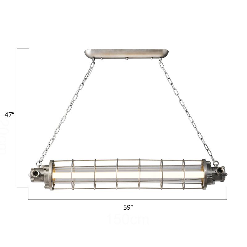 Iluminación colgante de metal de plata industrial de la jaula cilíndrica de alambre con alambre con sombra de vidrio transparente interno