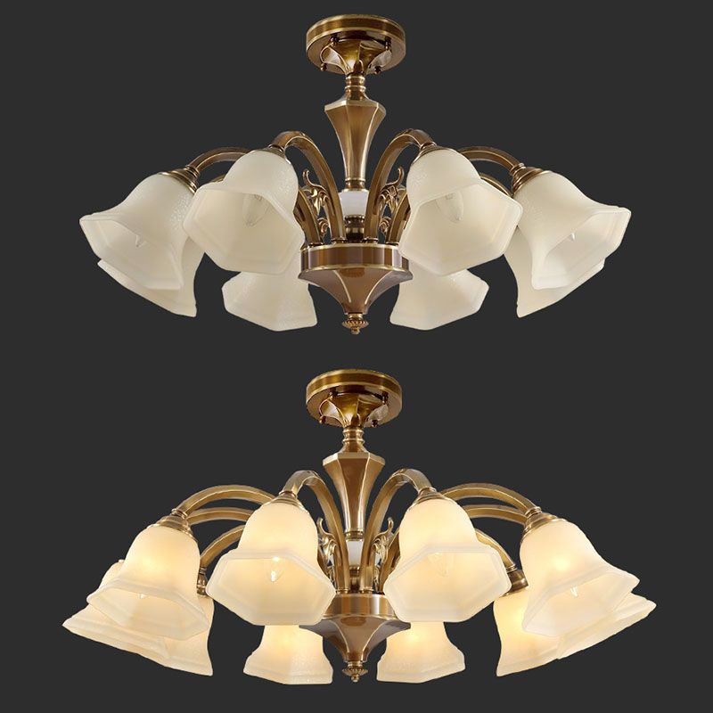 American Style Ceiling Light Bell Shape Ceiling Lamp with Glass Shade for Living Room