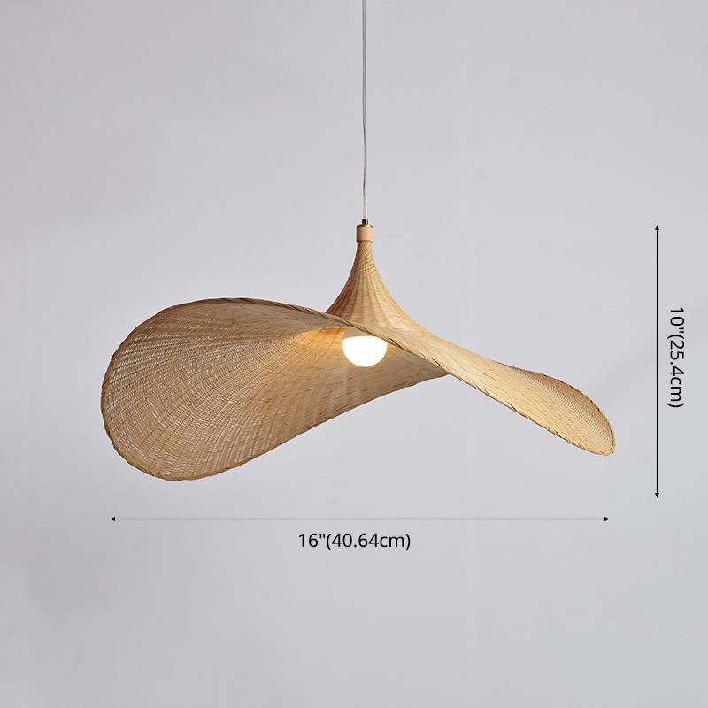Cap Bamboo Pendant Ceiling Light Minimalist Style Beige Pendant Lighting Fixture