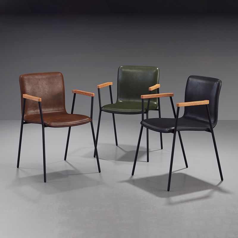 Scandinavisch ontwerp vaste achterarm zijstoel Leather Lederen Dining zijstoel