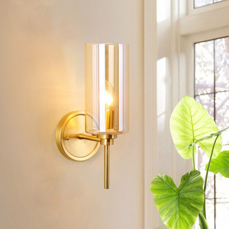 Moderne cilinder SCONCE LICHT helder glazen eenmalige lamp messing afwerking wand gemonteerde lamp