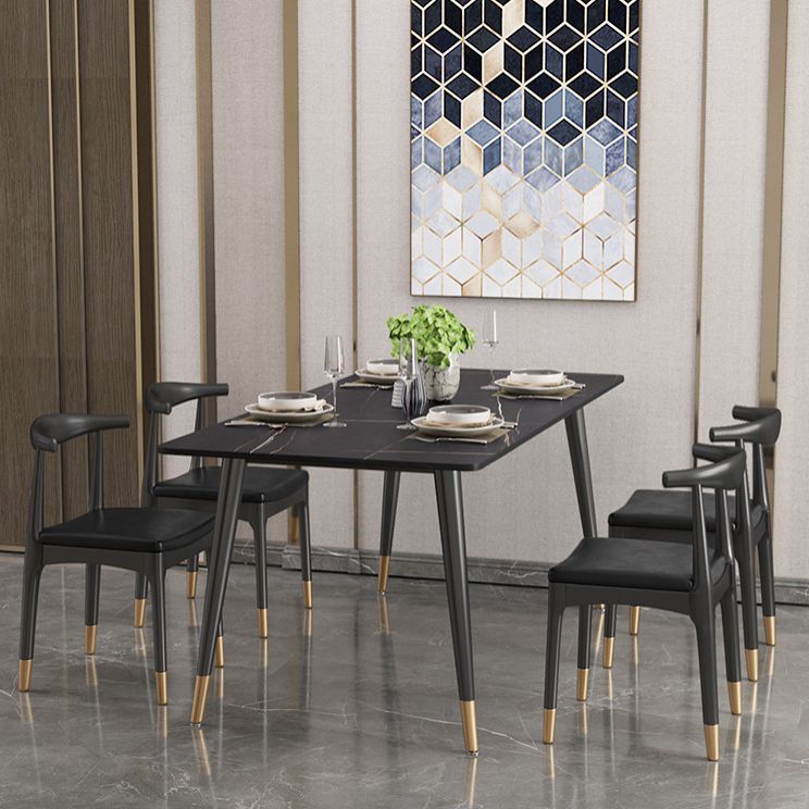 Modern Black Base Dining Set 1/4/5/7 Pieces Stone Top Indoor Dinette Set