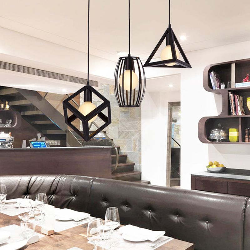Industrial Style Hanging Lamp Geometry Iron 3 Light Island Light Fixture for Dining Table