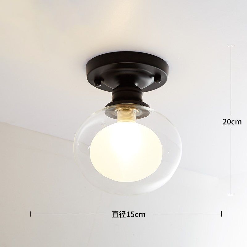 Lampada da soffitto sferica a semi-incasso in vetro. Semplice plafoniera nera a semi-incasso