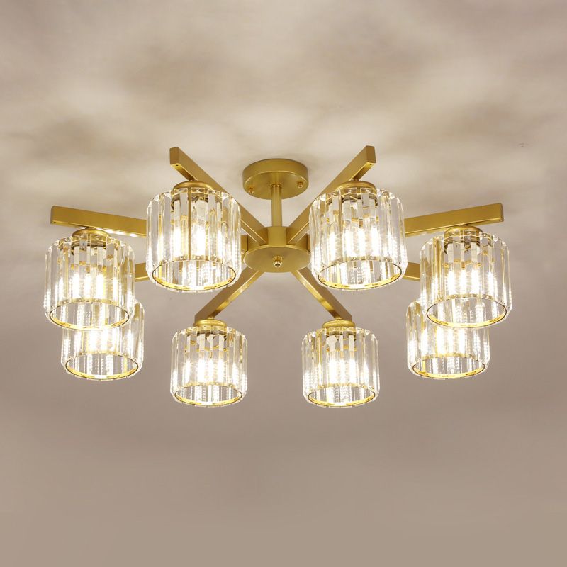 Luz de lámpara de descarga de cilindro contemporánea Luz de techo de alza de cristal para sala de estar