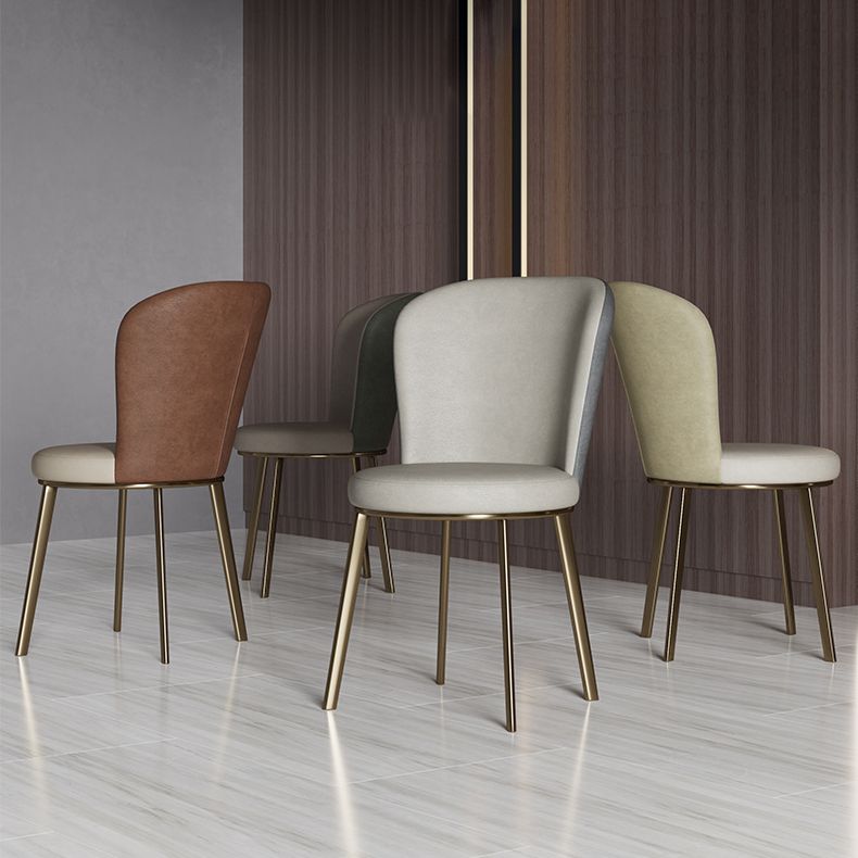 Silla de comedor de cuero Glam, sillas de comedor de metal sin brazos para uso doméstico