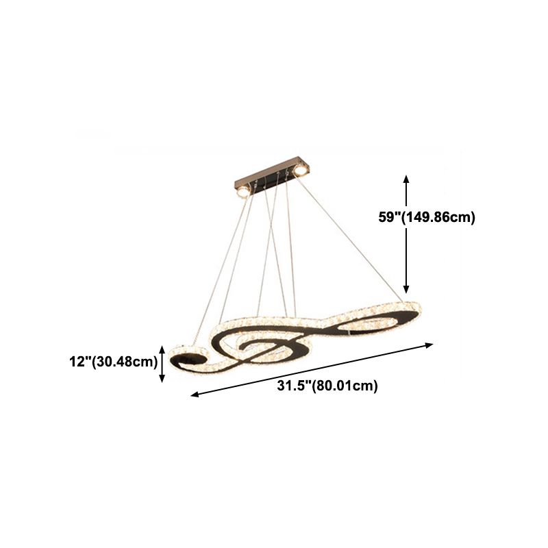 Contemporary Pendant Lights Note Shape Island Lamps Crystal 3 Light for Kitchen Island