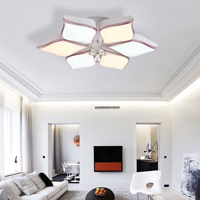 Weiße, blütenblattförmige, moderne LED-Einbauleuchte aus Acryl mit 24,5"/25,5" W und klarem Kristallakzent in warmem/weißem Licht