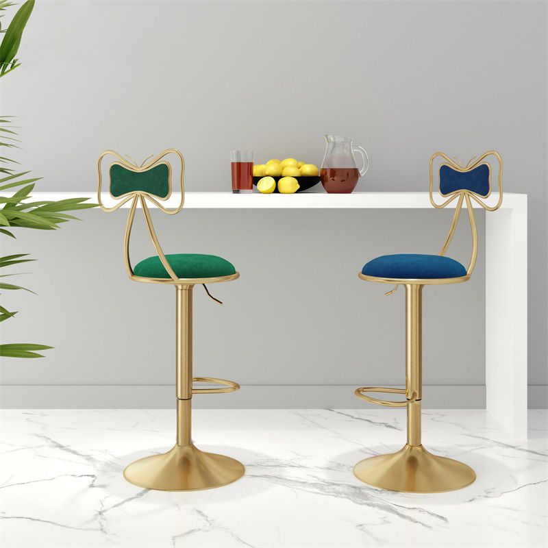 Glam Iron Adjustable Swivel Barstool Low Back Indoor Tall Stool with Upholstered Seat