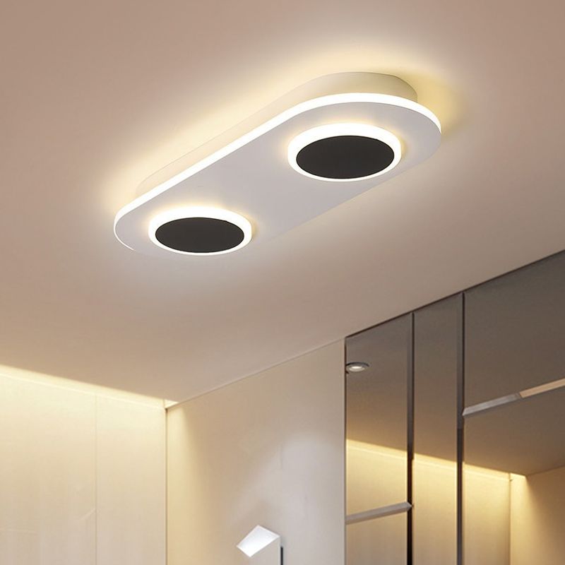 Lámpara LED minimalista de montaje empotrado, accesorio de techo redondo y ovalado blanco con pantalla acrílica en luz blanca/cálida, 18"/25,5" de ancho