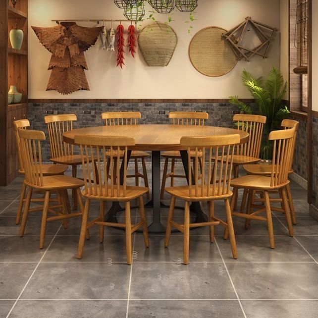 Round Dining Table Set with Wooden Chairs 1/2/5/11 Pcs Modern Solid Wood Dining Set