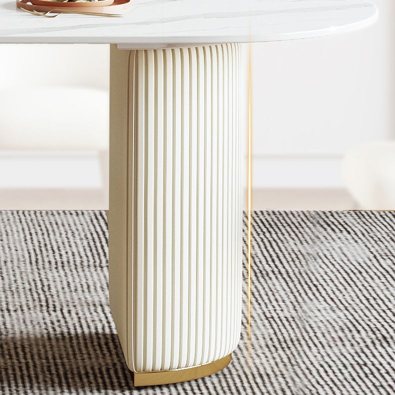 Sintered Stone Top Dining Table Oval Table with Metal Base and Double Pedestal
