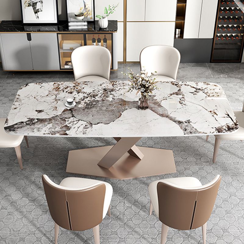 Metal Modern Rectangular Dining Table Sintered Stone Dining Table with Pedestal Base