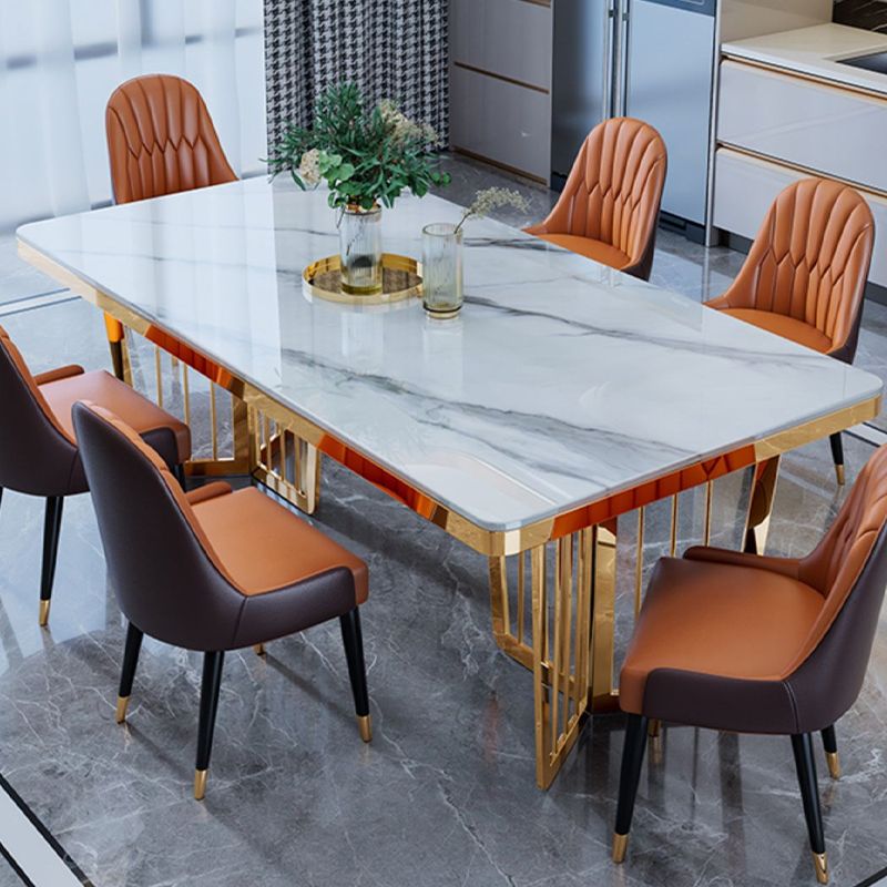 Sintered Stone Dining Table Traditional Luxury Dining Table with Gold Frame for Kitchen