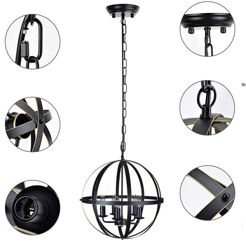 Industrial Hanging Pendant Metal Cage Frame Room Indoor Light for Living Room