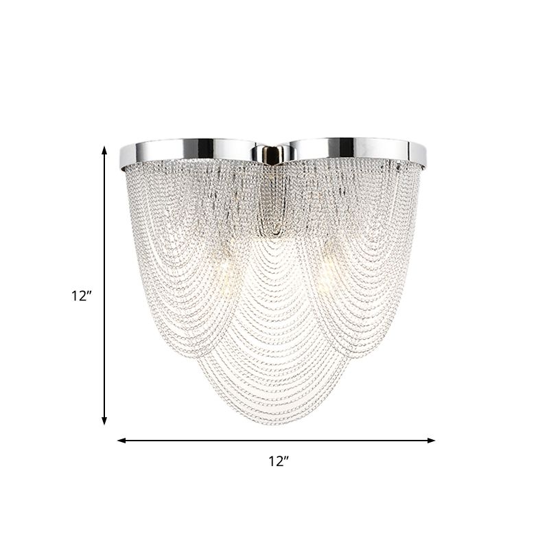 Modernism Style Tassel Wall Light Aluminum 2 Lights Wall Sconce in Chrome for Bedroom