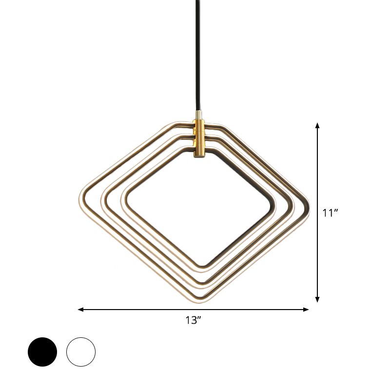 13 "/16" W rhombus kroonluchter lamp modernisme metaal eetkamer led plafond hanger licht in zwart/wit
