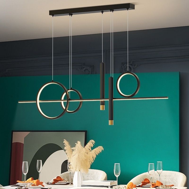 Metal Linear Island Light Fixture Contemporary Style LED Island Chandelier Light