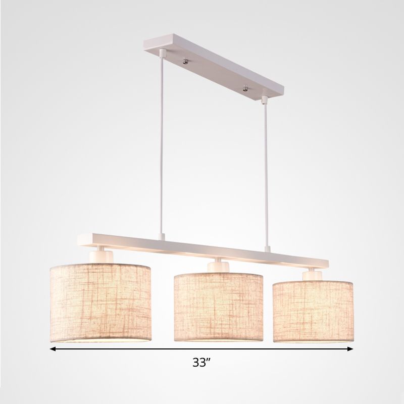Square/Drum Island Light Fixture Modern Fabric 3 Heads White Hanging Ceiling Light for Kitchen