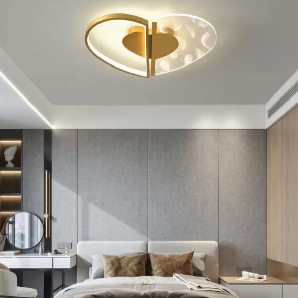 Love Heart Bedroom Flush Ceiling Light Acrylic Minimalist Feather LED Flush Mount Lighting