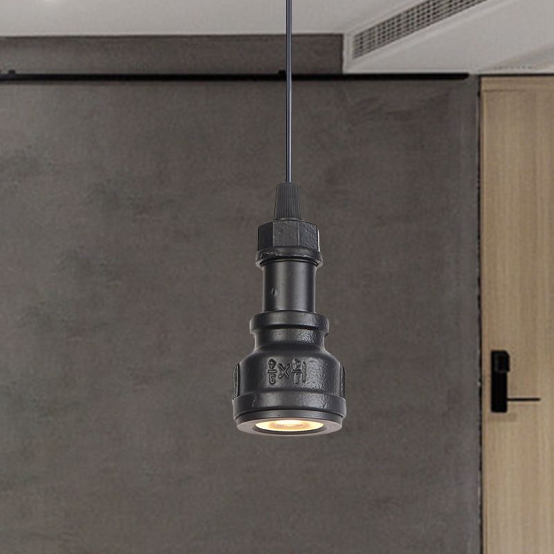 1 Head Water Pipe Pendant Lighting Antiqued Black Finish Metal Pendulum Lamp for Foyer