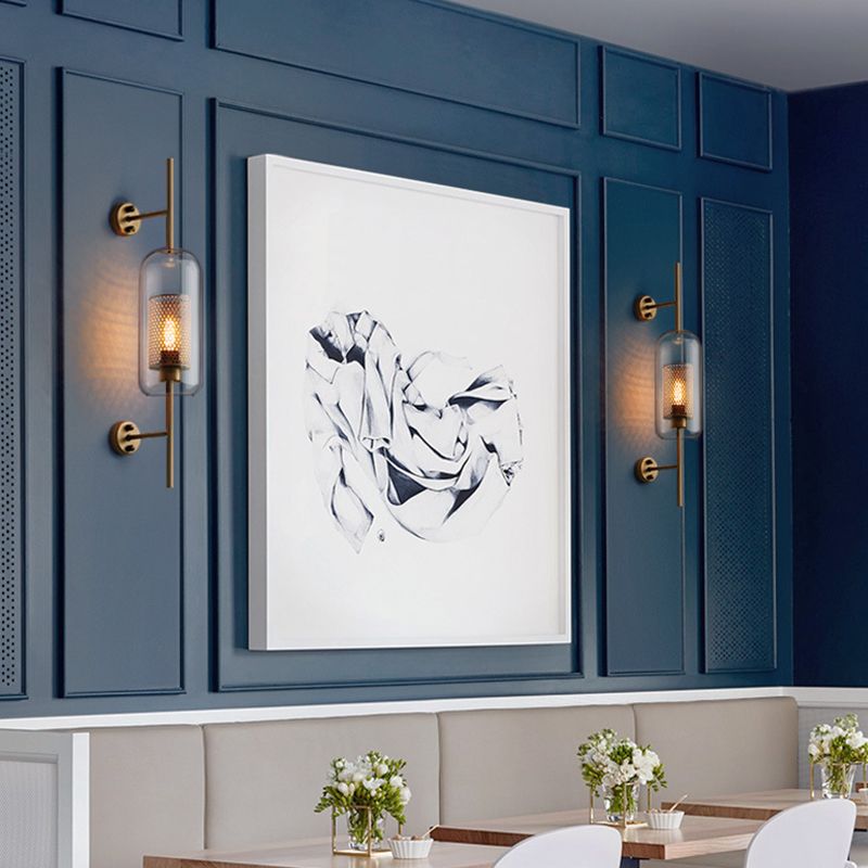 Metal and Glass Bath Sconce Industrial 1 - Light Bathroom Vanity Lighting in Gold / Sliver