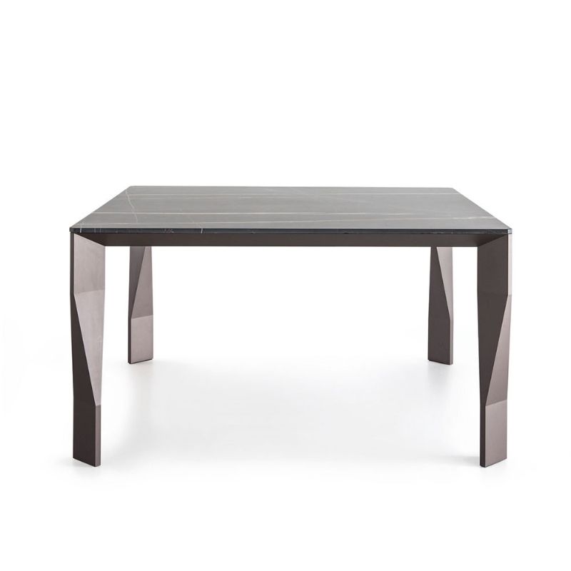 Rectangular Black Stone Table Top Dining Table with 4 Foot Metal Base