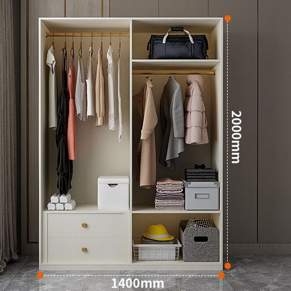 White Wooden Wardrobe Cloth Rod Included Wardrobe Closet for Home