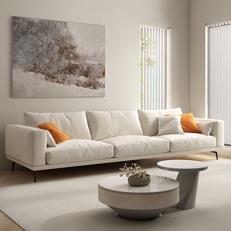 Square Arm Loose Back Sofa and Chaise Slipcovered White Fabric Sofa