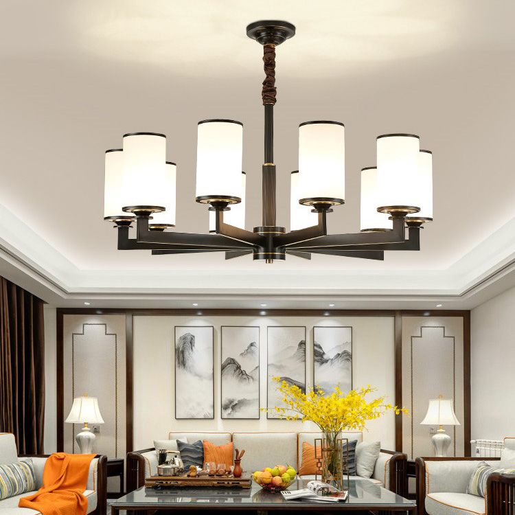 Light Luxury Style Chandelier Lighting Cylindrical Hanging Chandelier with Glass Shade