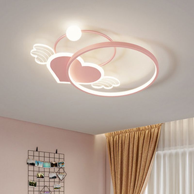Cartoon Heart Vleugel Flush Mount Plafond Licht Metaal Kids Room LED Flush Light met Halo Ring