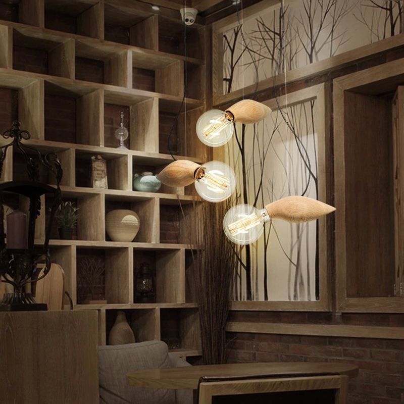 Bee Shaped Restaurant Ceiling Light Wood Single Nordic Style Hanging Pendant Light