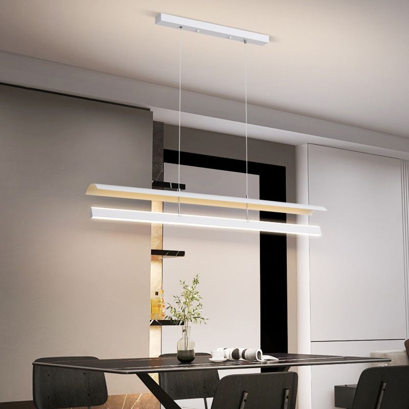 Strip-Shaped Island Pendant Metal Minimalist Linear LED Suspension Lamp for Dining Room