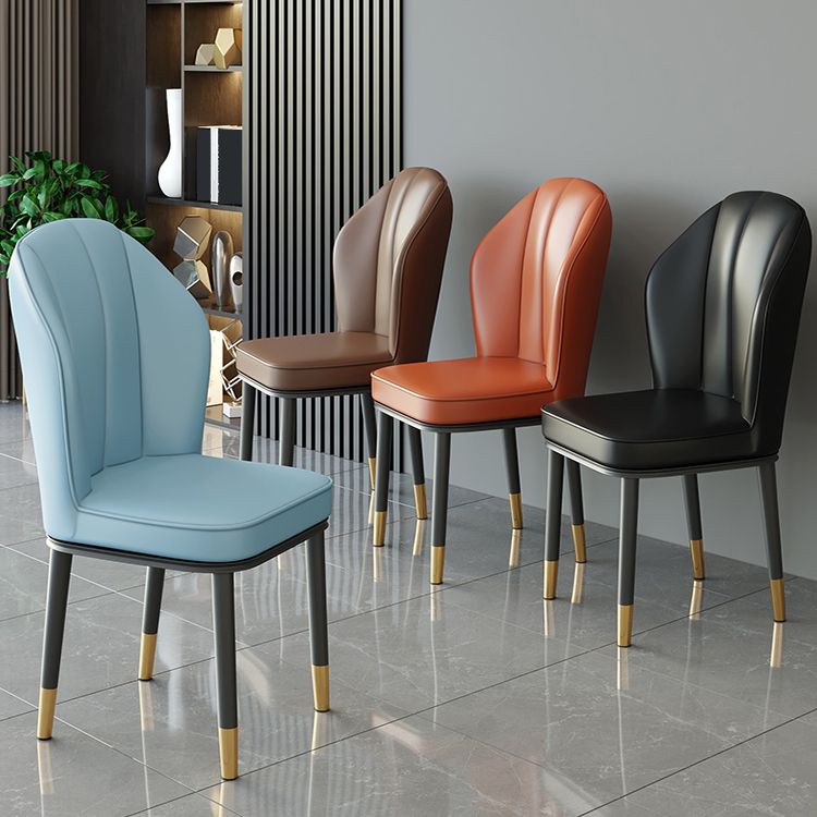 Silla lateral de metal contemporánea, silla sin brazos con respaldo de cojín para comedor