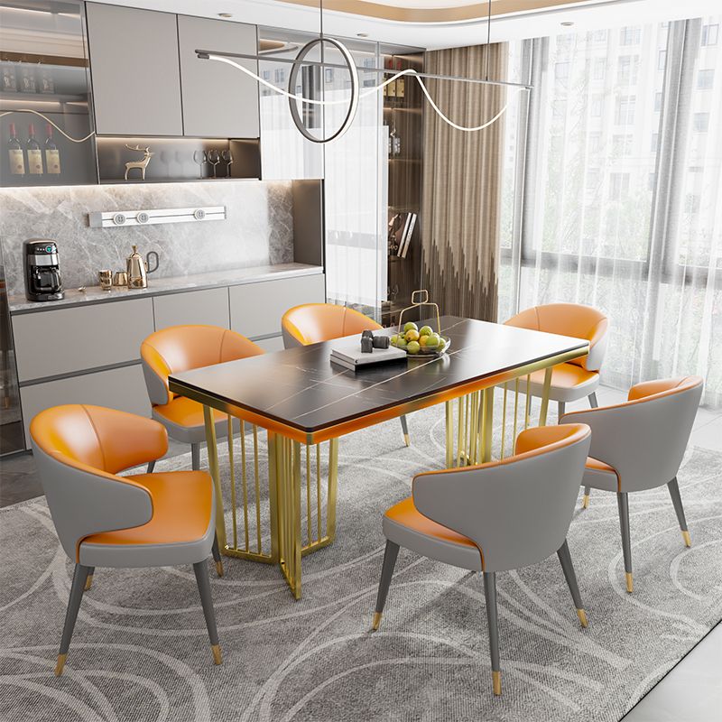 Glam Style Rectangle Stone Table for Restaurant Gold Pedestal Table