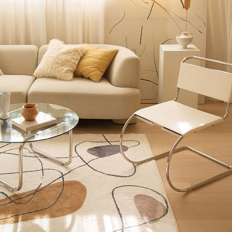 Beige Modern Rug Blending Line Rug Non-Slip Backing Rug for Home Decor