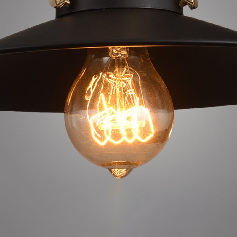3 Lights Pulley Pendant Industrial Metal Black Hanging Island Light with Flared Shade
