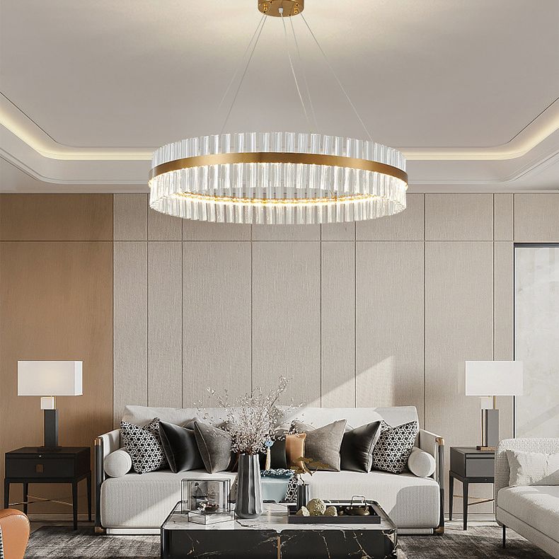 Postmodern Circular Suspended Lighting Fixture Crystal Hanging Ceiling Fixture for Restaurant