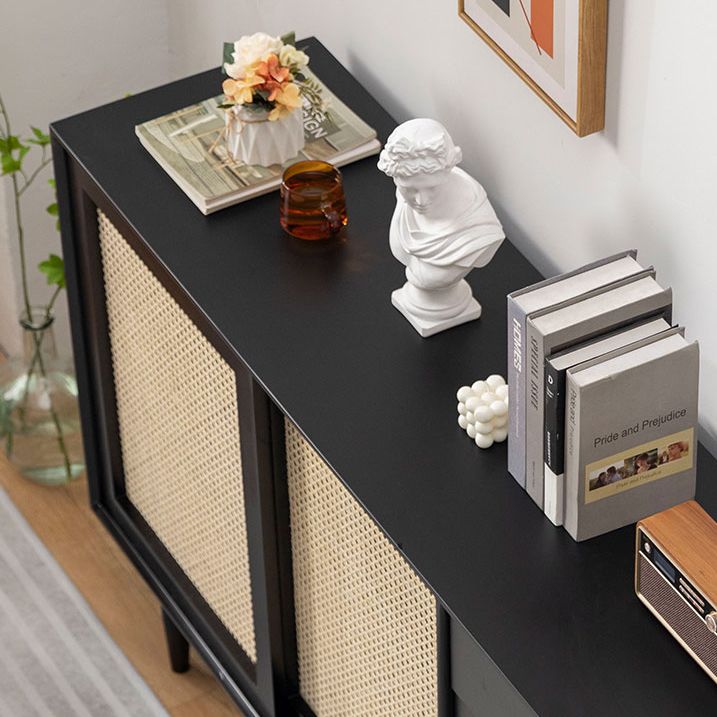 Contemporary Brown Cabinets Doors Sideboard Solid Wood Buffet Table with 4-Drawer