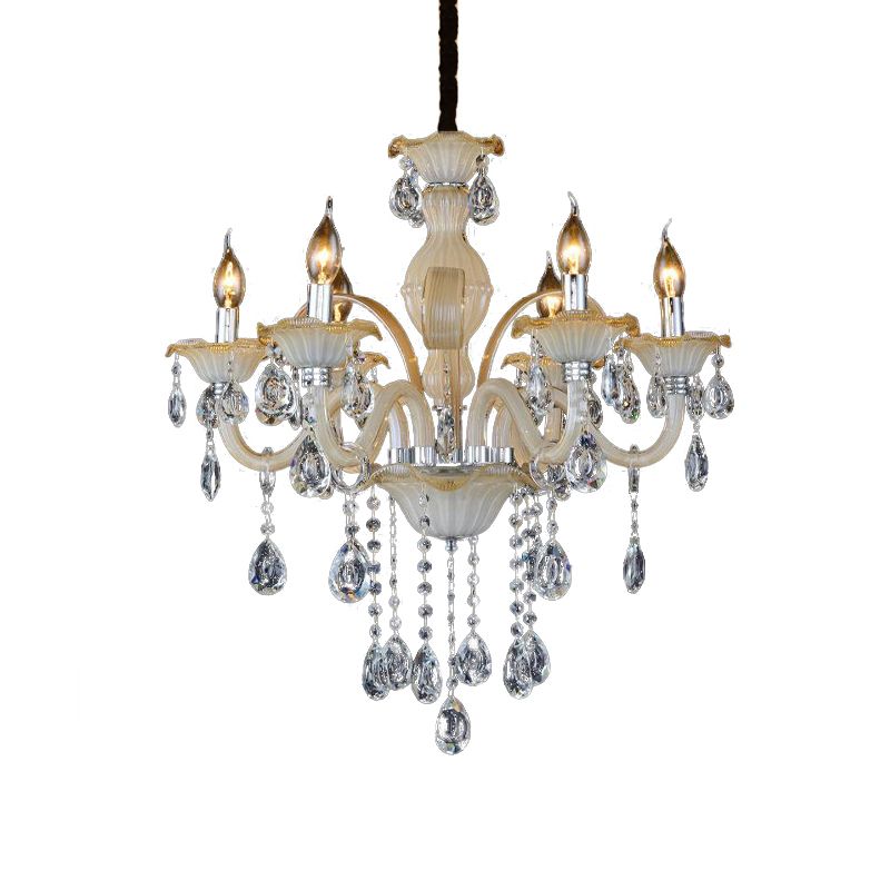 Facetted Crystal Candle Hanging Kronleuchter moderner 6/8/18 Lichter Bräune Deckenlampe für Wohnzimmer, 23,5 "/27,5" /37,5 "W.