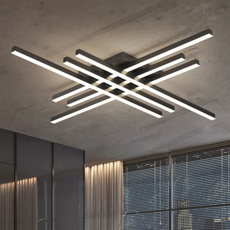 Cross-Cross Semi-Mount Lighting Simplicité Metal Living Room LED Ceiling Flush Light in Black