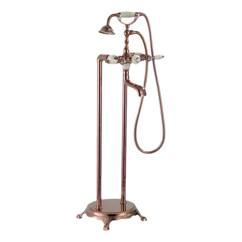 Floor Mounted Metal Clawfoot Tub Faucet Double Handles Freestanding Bathtub Faucet