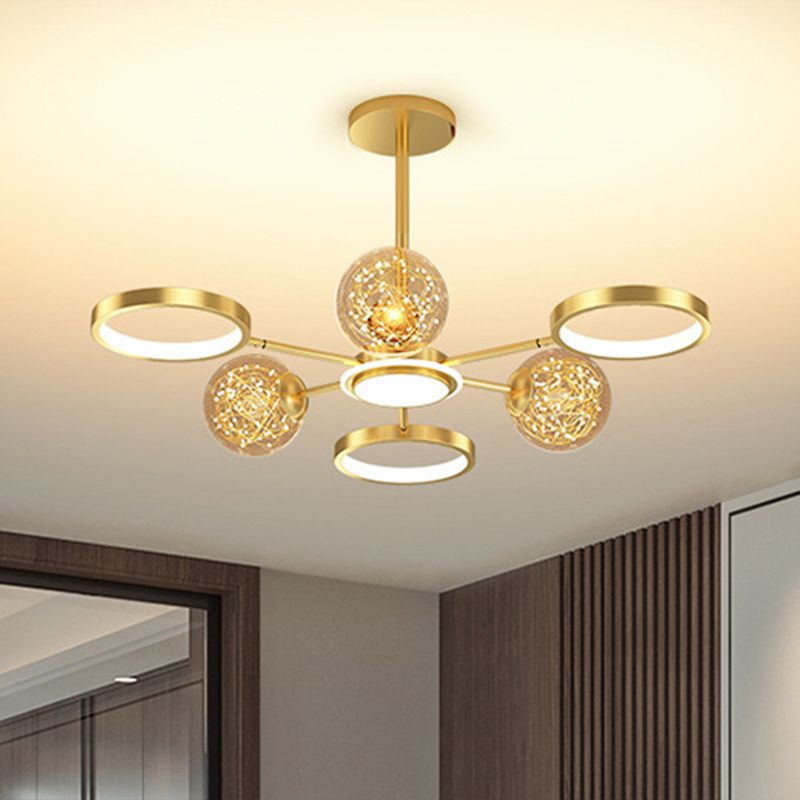 Ring and Ball Chandelier Pendant Light Ultra-Contemporary Metal Hanging Pendant Lights for Living Room