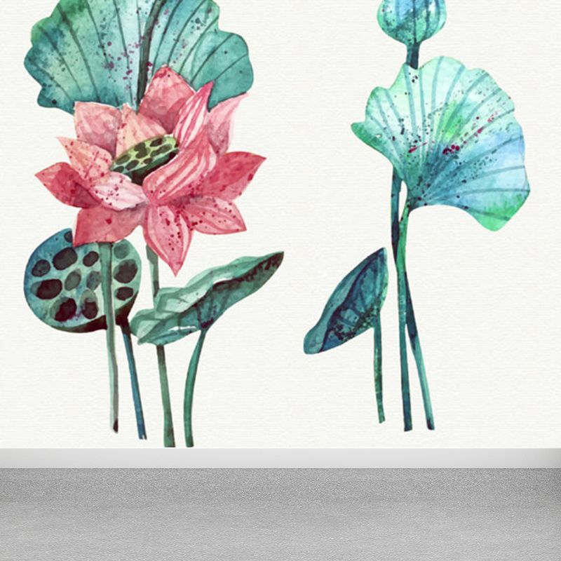 Non-Woven Decorative Wall Mural Modern Lotus Blossom and Lotus Seedpod Wall Covering