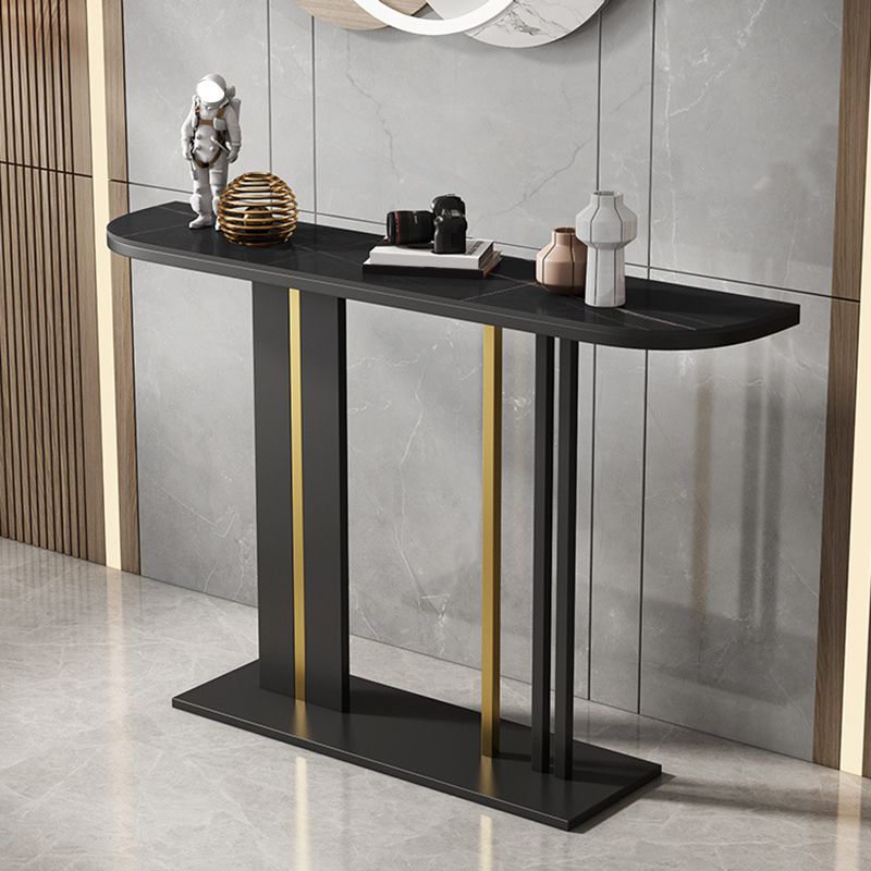 Modern Stone Console Table 11.81" W Half Moon Accent Table for Hall
