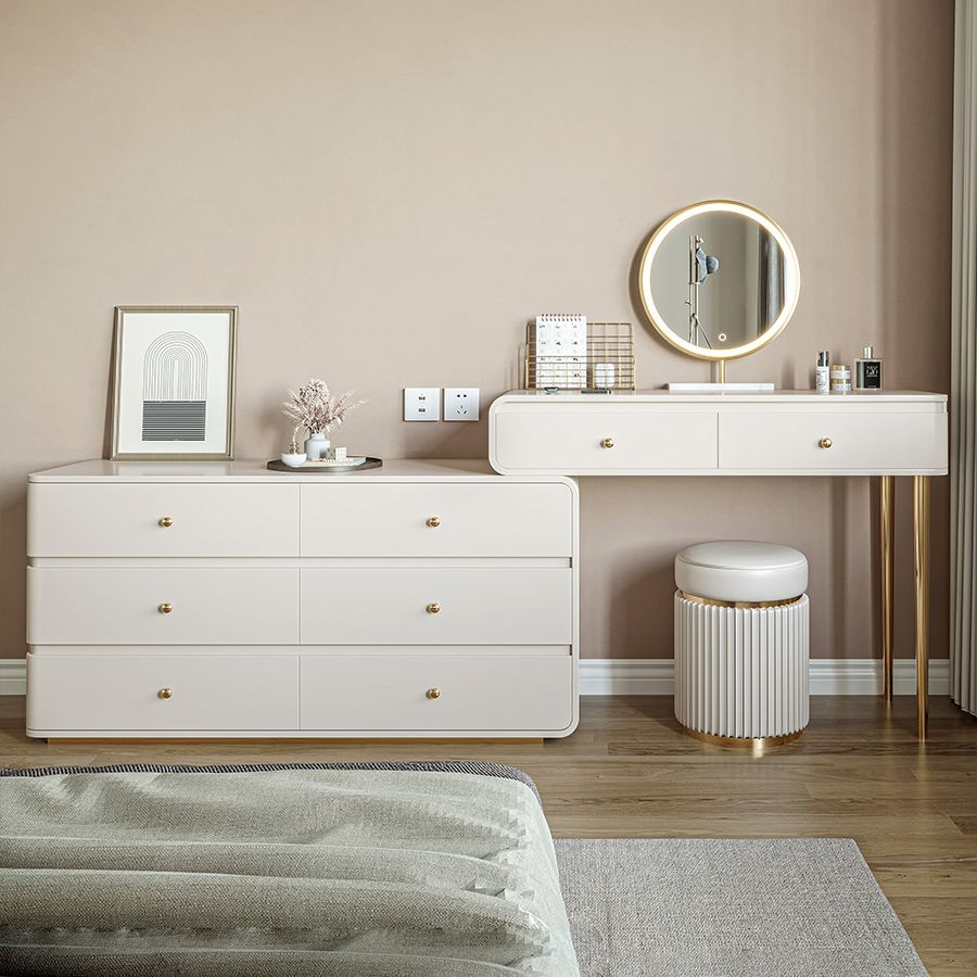 White Solid Wood Makeup Vanity Desk Bedroom Vanity Dressing Table Set