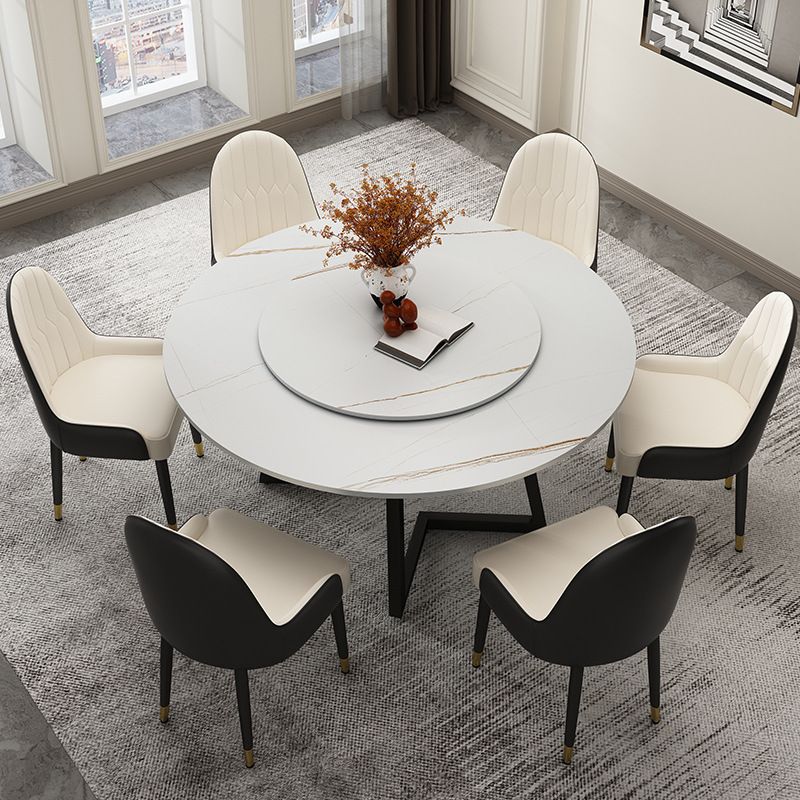 Modern Stone Double Pedestal Dining Table Matte Finish Round Table for Kitchen