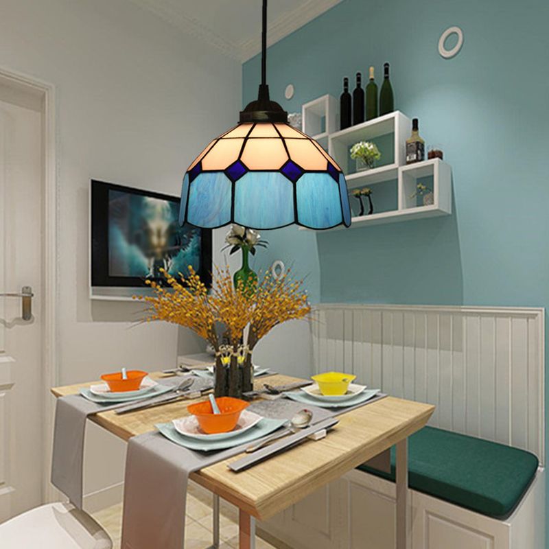 Tiffany Style Domed Drop Pendant 1-Light Stained Art Glass Hanging Ceiling Light